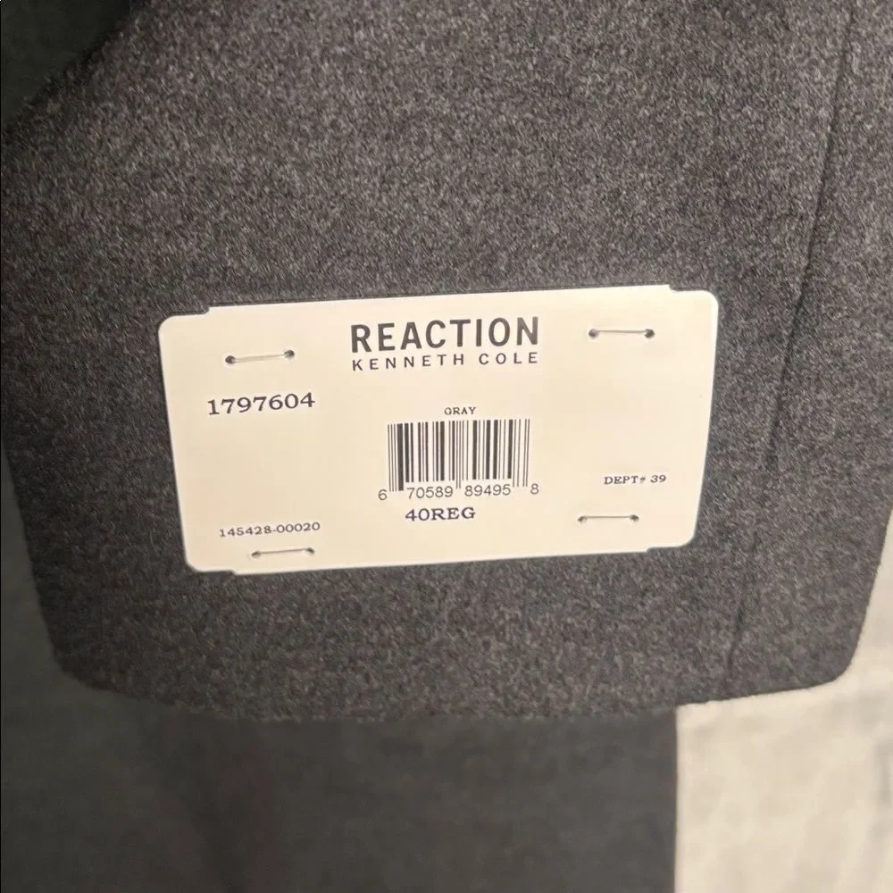 NWT Nee Kenneth Cole Reaction Charcoal Classic Fit Long Overcoat Size 40R
